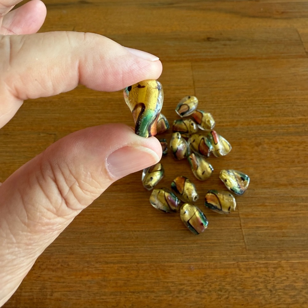 18 Foil Lined Gold, Purple & Green Glass Lampwork Beads for Jewelry Craft Making